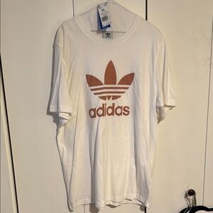 Adidas White Tee with Brown Trefoil Logo